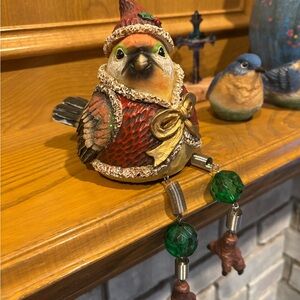 Christmas Bird Dangling Leg Figurine Shelf Sitter